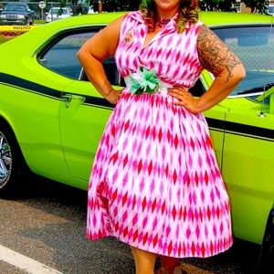 Pin Up Girl PUG P.U.G. Harlequin dress. Plus size. XXXXL. 4XL. Pink. 1950’s.
